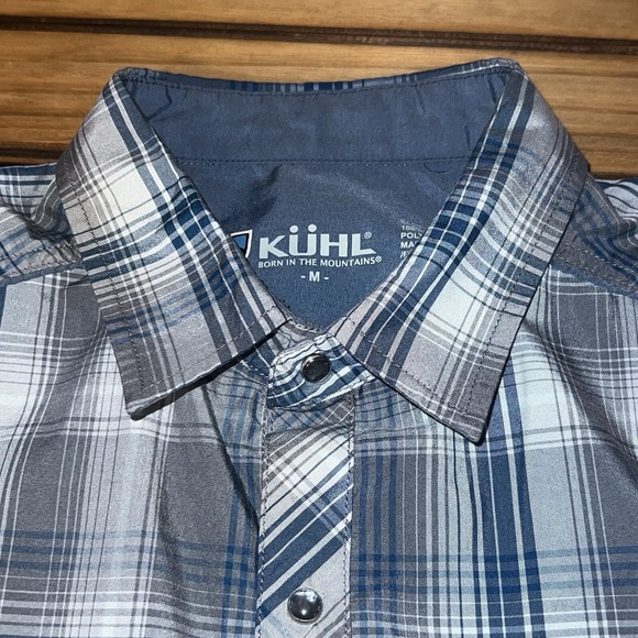 Kuhl Pearl Snap Shirt Mens Medium Blue Eluxur Plaid Short Sleeve Outdoor Casual - Picture 8 of 10
